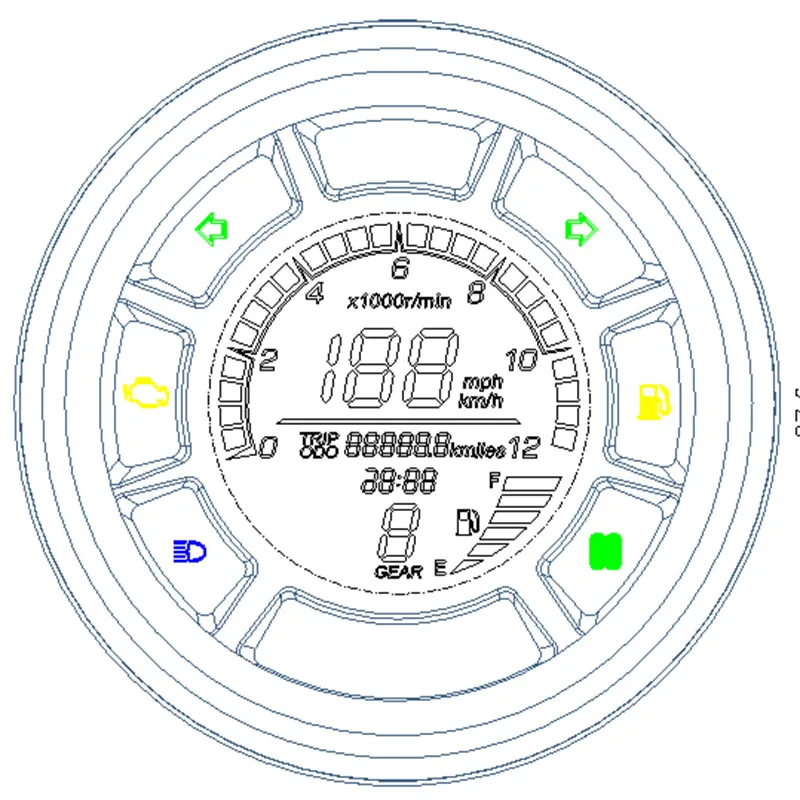 TKOSM 12000 об./мин ЖК-цифровой мотоцикл инструменты одометр спидометр тахометр Регулируемый Макс 199 км/ч