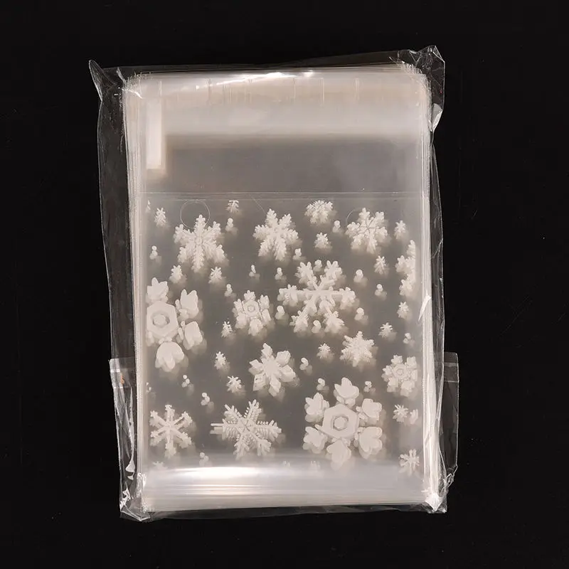 100pcs/lot Transparent Scrub Flat Pocket Christmas Snowflake Packaging DIY Plastic Mini Bags Candies Cookie food Bag | Багаж и сумки