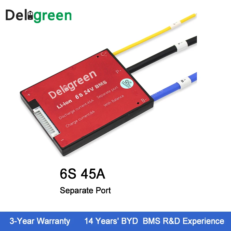 

Deligreen 6S 45A 12V PCM/PCB/BMS for 3.7V lithium battery pack 18650 Lithion LiNCM Li-Po Scooter E-bike