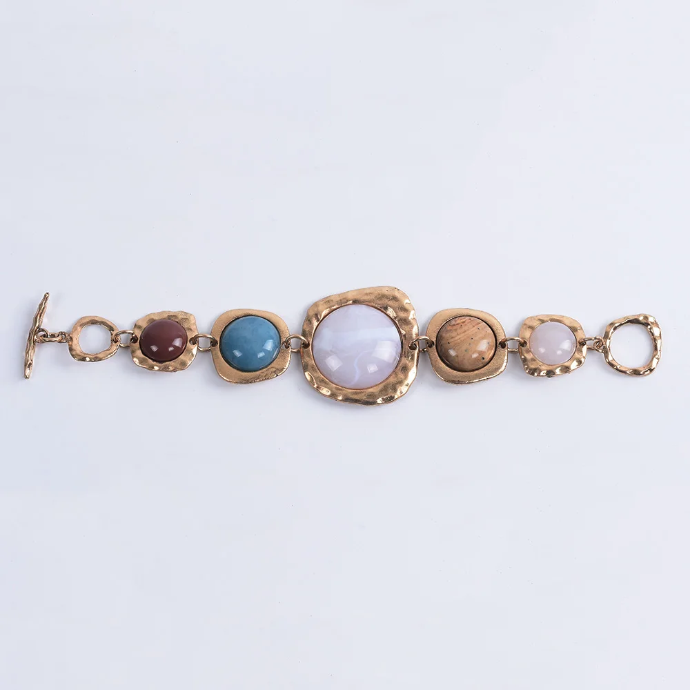 Богемные Этнические браслеты для женщин Za контрастные металлические полые каменные браслеты женские винтажные браслеты дружбы для женщин
