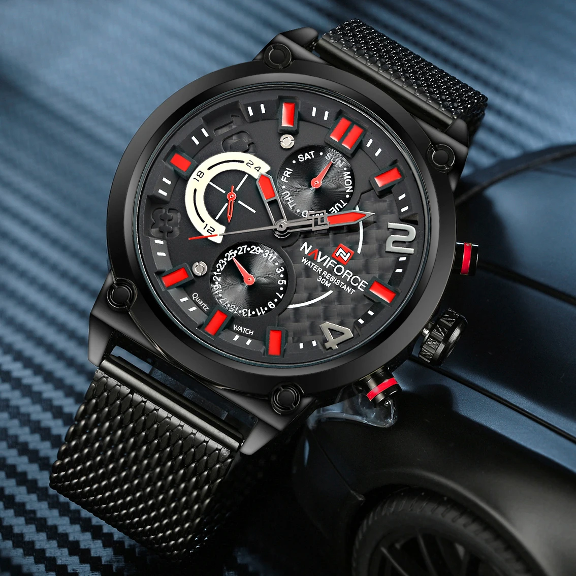 

NAVIFORCE Mens Sports Watches Top Brand Luxury Ultra Thin Quartz Mesh Strap Waterproof Military Army Watch Men Date Analog Clock