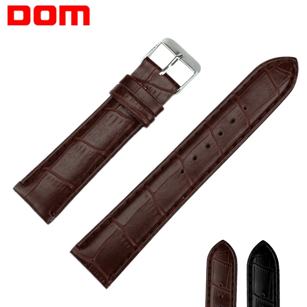 

DOM Women's Men's Unisex Leather Watch Strap Black Brown High Quality Steel Buckle Watchbands 18mm 20mm 22mm Watch Accessories