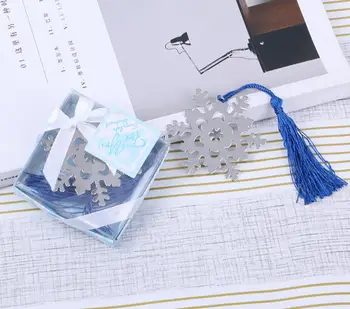 

lastest fashion new silver metal bookmarks bookmark fringe snowflake merry christmas tassel box for Wedding Party Gift