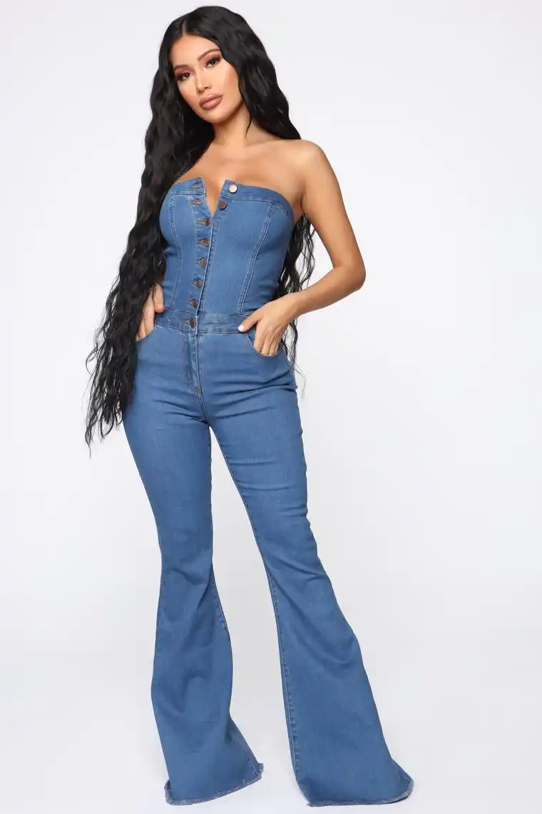 strapless jean romper