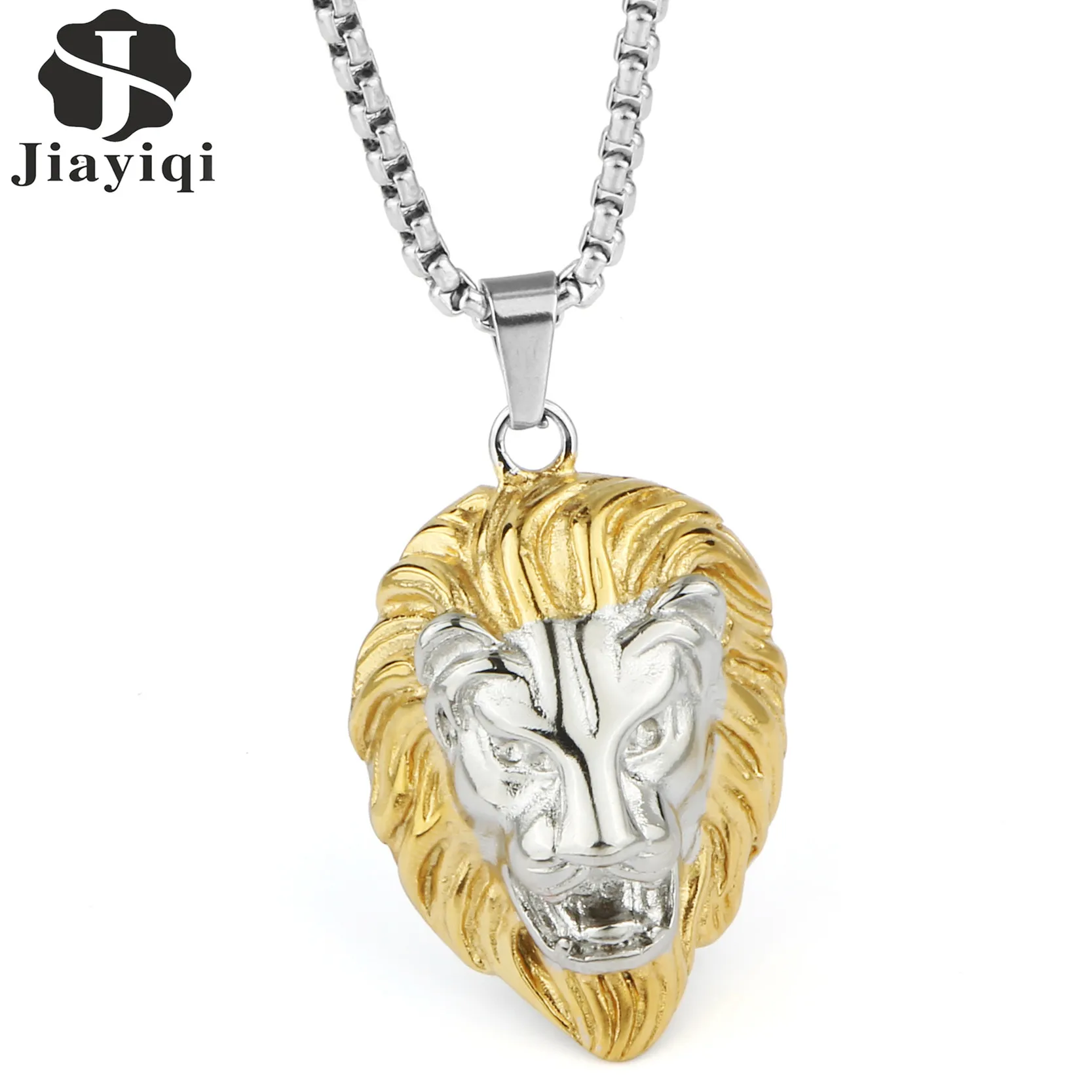 Мужское ожерелье с подвеской Jiayiqi из нержавеющей стали золотыми львами|men necklace
