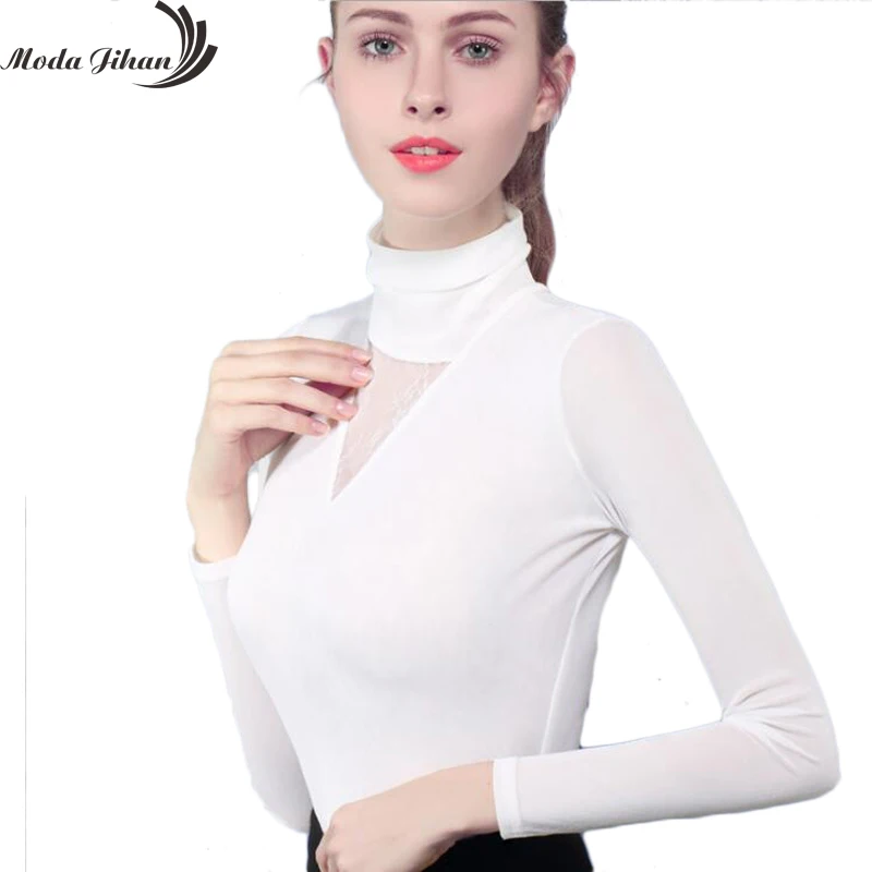 Moda Jihan, женские рубашки с длинным рукавом, прозрачные сетчатые топы, с воротником-стойкой, в сложенном виде, тонкие, размера плюс, элегантные женские рубашки