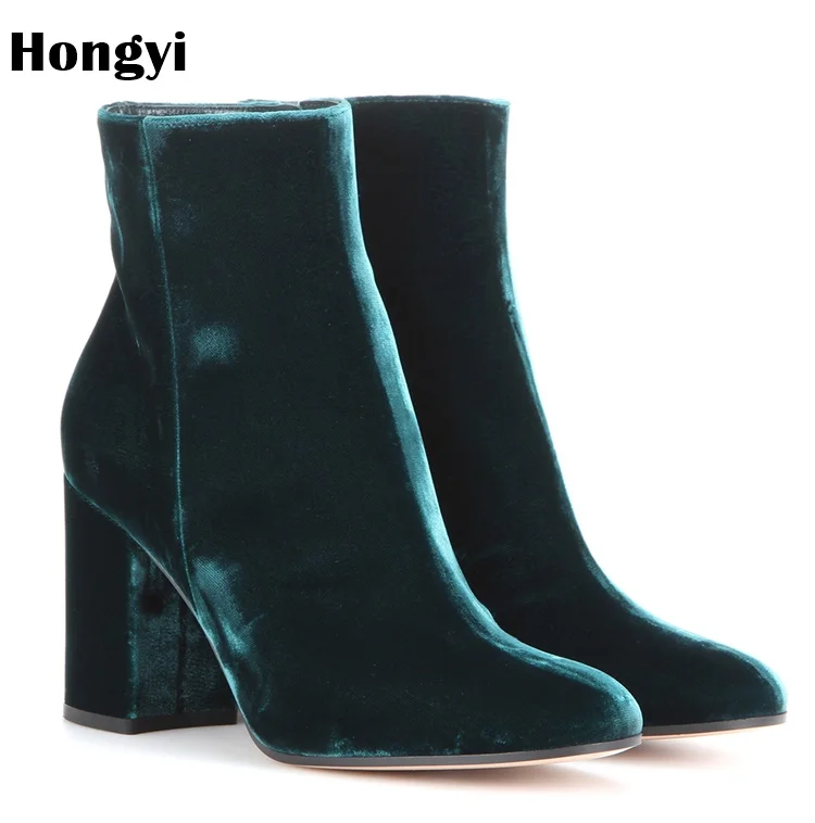 

New Arrival Velvet Leater Designer Ankle Boots Women Block Heeled Round Toe Short Winter Suede Boots