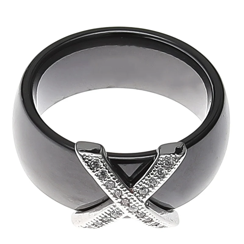 

Fashion Jewelry Women Ring With AAA Crystal 6 mm X Cross Ceramic Rings For Women Men Plus Big Size 6-9 Wedding Ring Gift