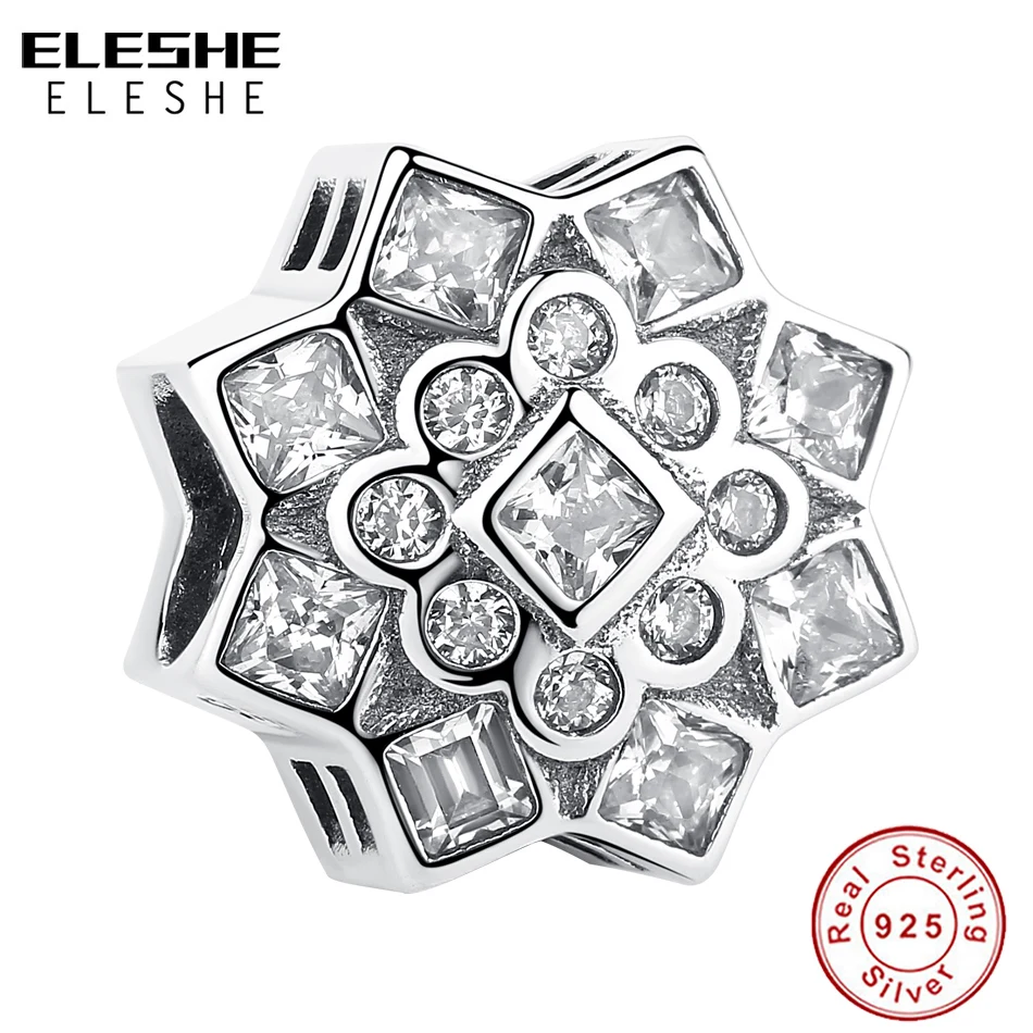 

ELESHE Authentic 925 Sterling Silver Honeycomb Honey Bee Square Charm Beads fit Original Bracelet Necklace DIY Jewelry Making