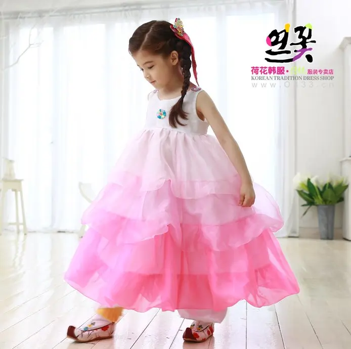 Корейский Традиционный ханбок Petticoat розовое платье-пачка для девочек свадебное праздничное платье 2019 г. летние детские платья принцессы