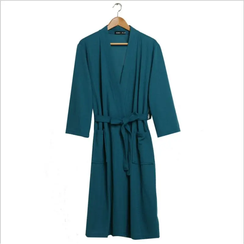 Весна XXL вафельные халаты для влюбленных пижамы женский хлопковый Халат пары длинный рукав халат женский v-образный вырез воротник халат с поясом - Цвет: Women Green