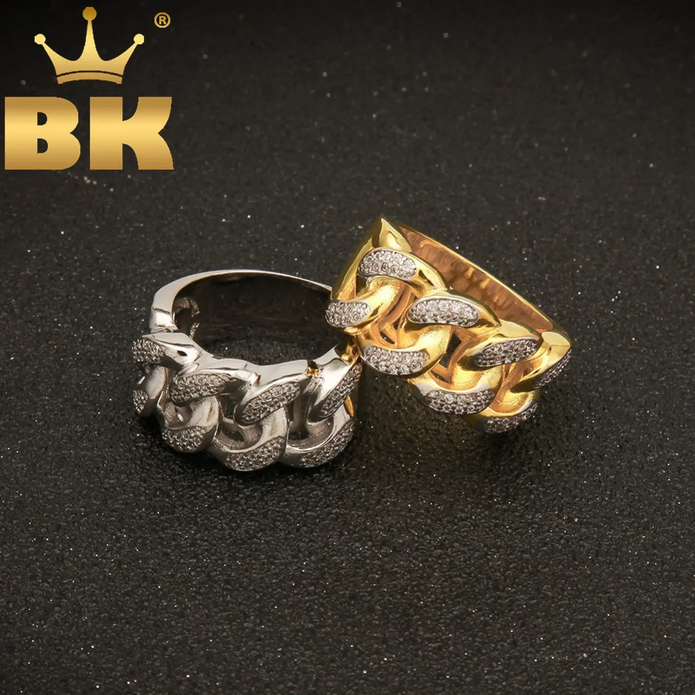 Кубинское круглое звено, толстые кольца, Bling Iced Out, кубический цирконий, кольцо в стиле хип-хоп для мужчин, серебряное, золотого цвета в стиле хип-хоп, ювелирные изделия, размер 8-11