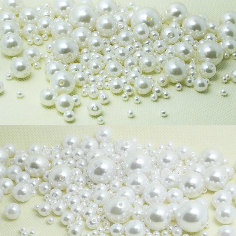 

4-20mm Pearl Cabochon Round White Ivory Pearl Imitation ABS Beads Jewelry Findings DIY Phone Case/Craft Accessories