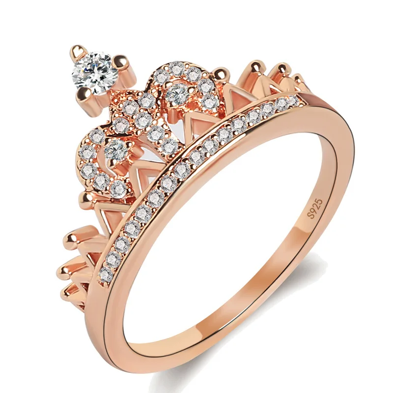 

Crown Wedding Rose Gold Ring for Women Micro-inlaid Simulation Zircon Ring Jewelry Gold Plating Birthday Engagement Love Ring