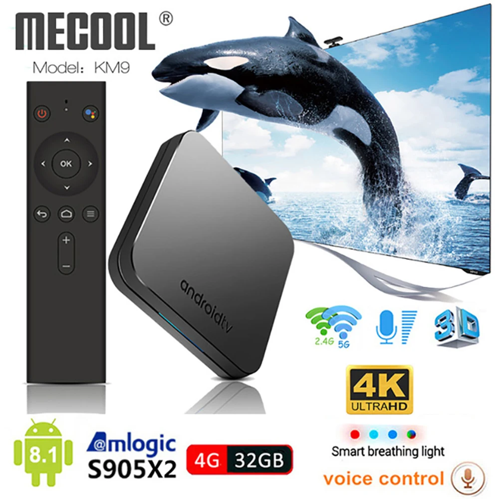 

Mecool KM9 ATV Android 8.1 Smart TV Box S905X2 4GB DDR4 RAM 32GB ROM 4K 2.4G/5G WiFi Bluetooth Voice Control Set Top Box TV Box