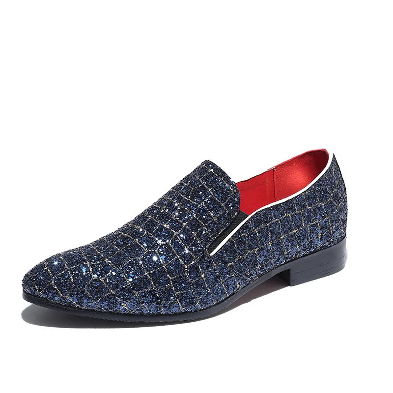 M-anxiu/ г. Новые модные мужские блестящие модельные туфли из крокодиловой кожи на низком каблуке повседневные Свадебные официальные дышащие ботинки с плоской подошвой - Цвет: blue