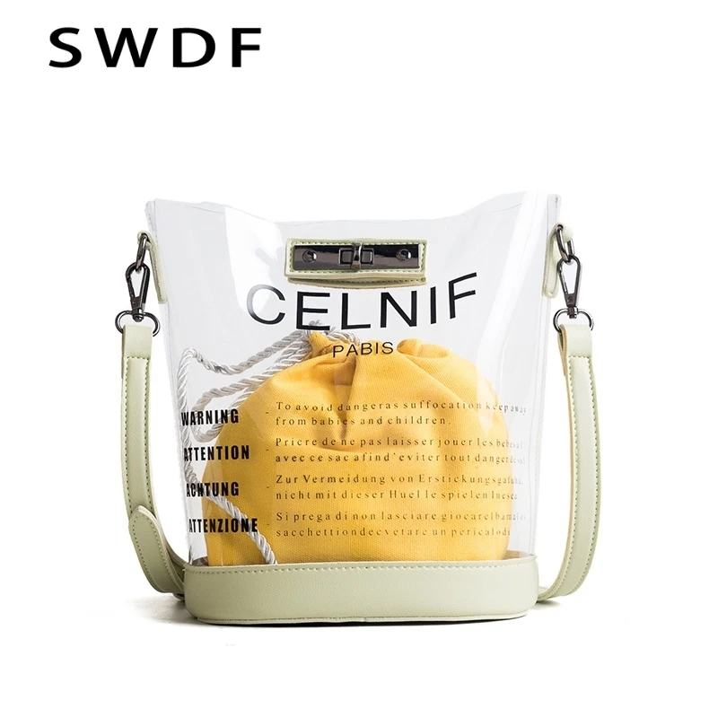 

SWDF 2018 New Simple And Stylish Transparent Women Composite Bag Bucket Women Designer Bags Ladies for Woman Handbags Beach Bags