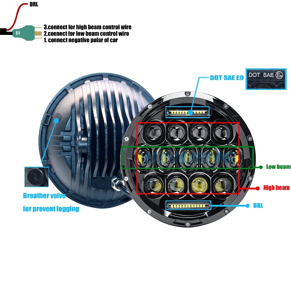 1 пара 7 дюймов Jeep Wrangler JK TJ 75 Вт светодиодный проектор фар мотоцикла H4 H13 DRL для Harley