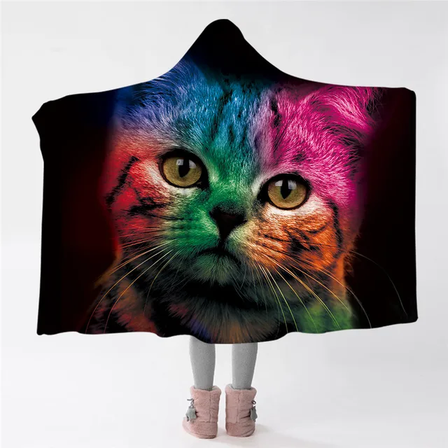 BlessLiving Colorful Cat Hooded Blanket Cute Animal Sherpa ...