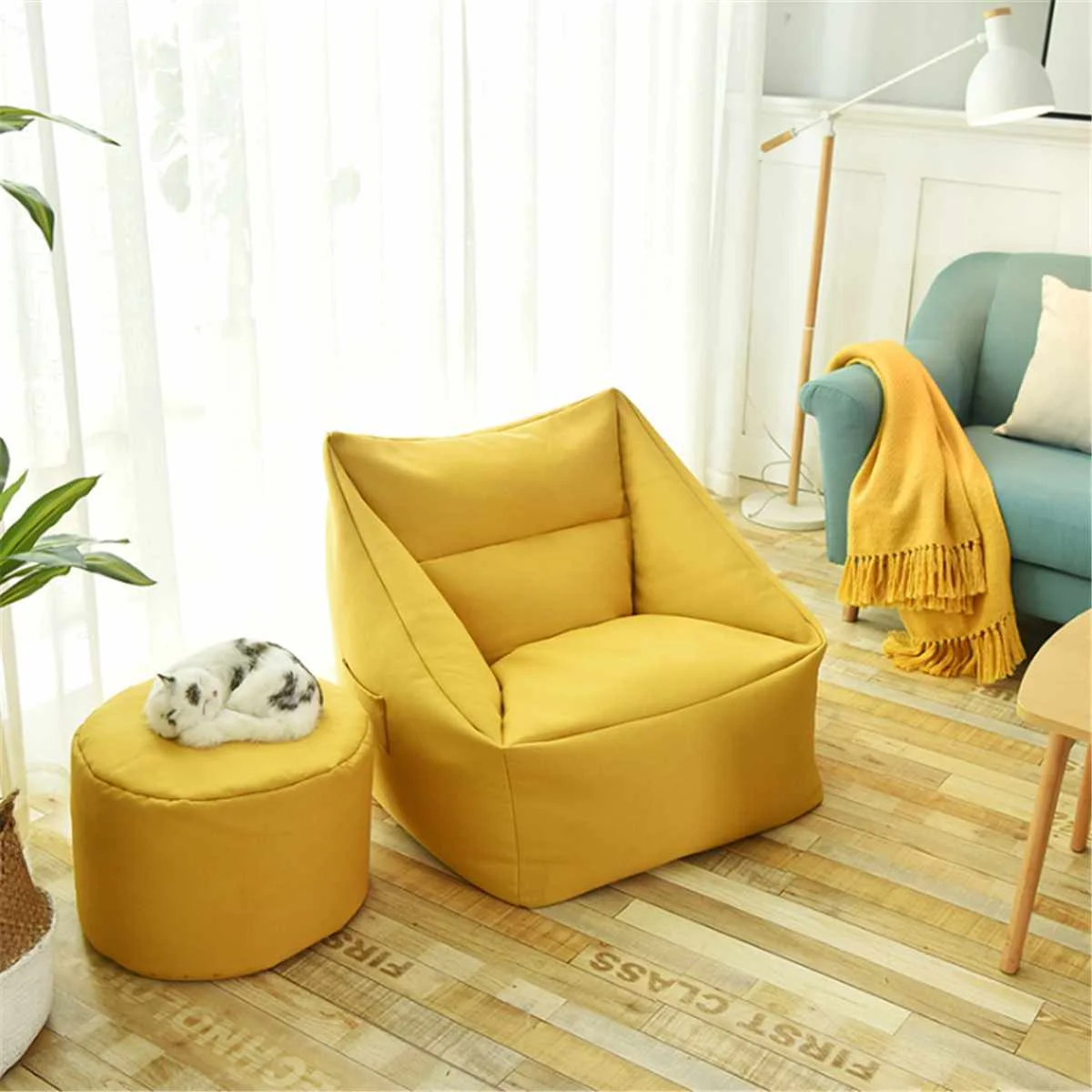 Ленивый диван, крытое сиденье, Чехол для стула, водонепроницаемый, Кресло-мешок, Lazybag, пуховые диваны, большая сумка для фасоли, чехол для кресла, моющаяся, уютная игра - Цвет: Цвет: желтый