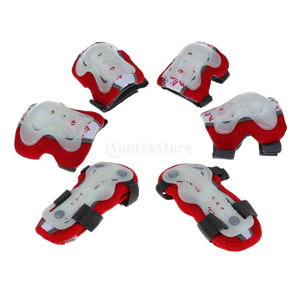 6 Pieces Kids Boy Girl Glow in the Dark Elbow Wrist Knee Pad Protector for Roller Skating Bike Scooter Cycling Skateboard