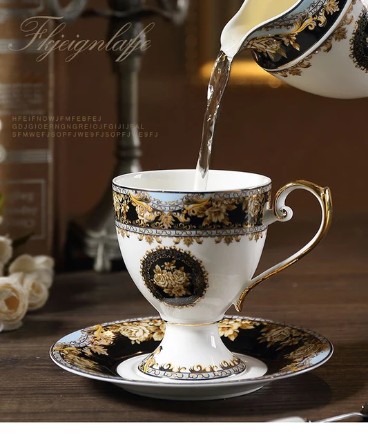 Creative Bone China Cup and Saucer Set French Afternoon Tea Gold Plated  Coffee Cup Sets Modern Home Living Room Desktop Tea Cups - AliExpress