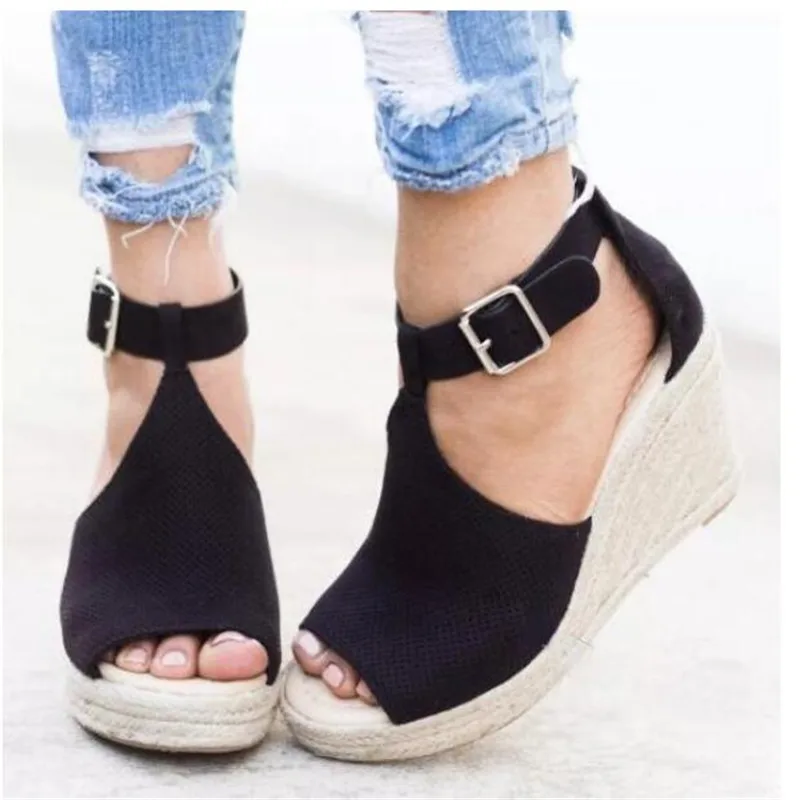 

2019 woman wedge buckles fish mouth sandals platform women sandals mid heel sandals ladies summer peep toe women shoes A39