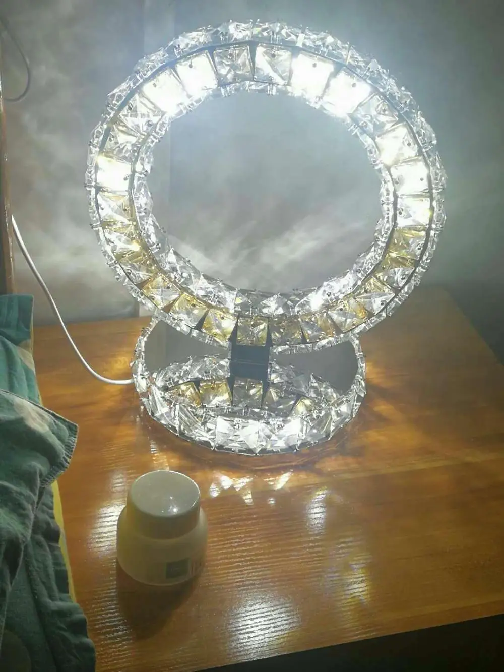 Современный прикроватный светильник, хрустальное кольцо, настольный светильник из нержавеющей стали, светодиодный светильник для офиса, спальни - Цвет абажура: 3 Side crystal