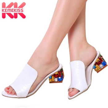 

KemeKiss Size 35-41 New Sandals Women Shoes Colorful Rhinestone Crystals Heels Peep Toe Fashion Women's Slippers Club Footwear