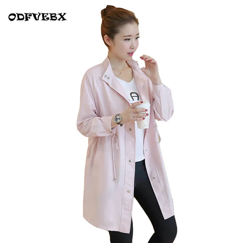 

Fine plus size Windbreaker Female coat fat mm medium long section fashion high-end thin thin casual spring jacket Women ODFVEBX