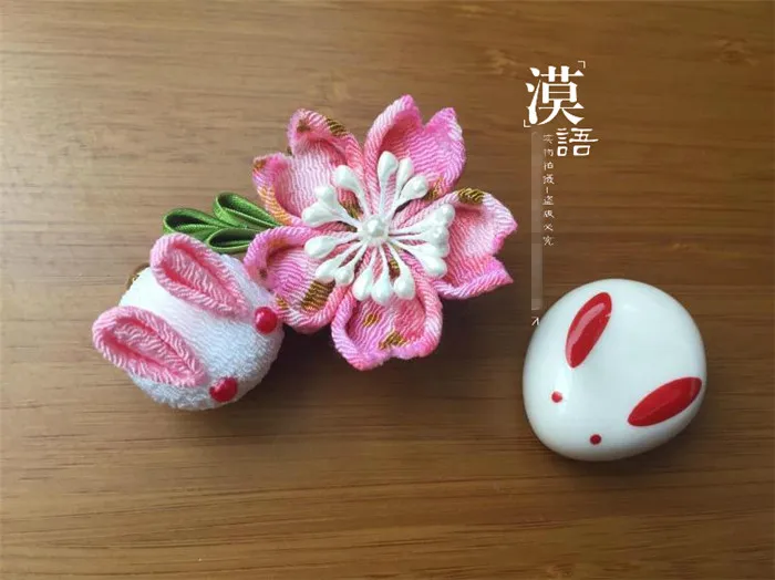 Hand made шпилька из хлопчатобумажной ткани заколки для волос заколки японские кимоно Аниме для маскарада аксессуары sakura bunny розовый A