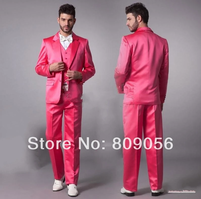 G62 new classy hot pink notch satin lapel two buttons single breasted bridegroom man Tuxedo Groomsmen Wedding Suit formal prom | Свадьбы и