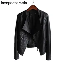 Bomberjacke весенние и осенние новые Для женщин лацкан Тонкий короткий параграф ПУ мыть кожаная куртка в Корейском стиле пальто 4XL D241