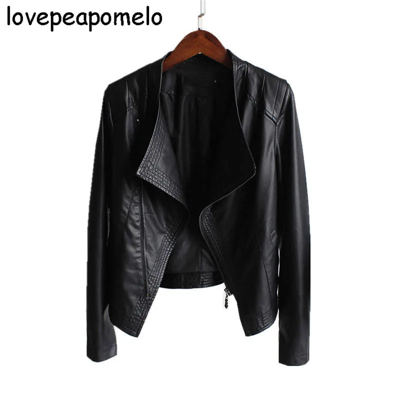 

bomberjacke 2018 Spring and Autumn New Women's Lapel Slim Short Paragraph PU Washed Leather Jacket Korean Female Coat 4XL D241