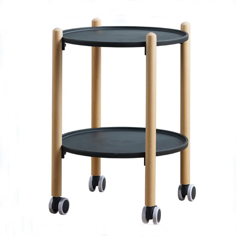 شاطئ الخشب نهاية القابلة للإزالة الجدول 2 طبقات الطعام سيارة جولة طاولة القهوة