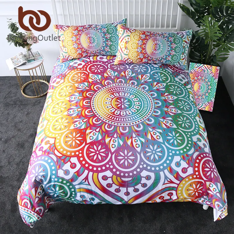 BeddingOutlet-Juego de ropa de cama con Mandala, funda de edredón con flores de colores, Textiles para el hogar con estampado bohemio, de cama femenina de arcoíris, 3 piezas - AliExpress Hogar