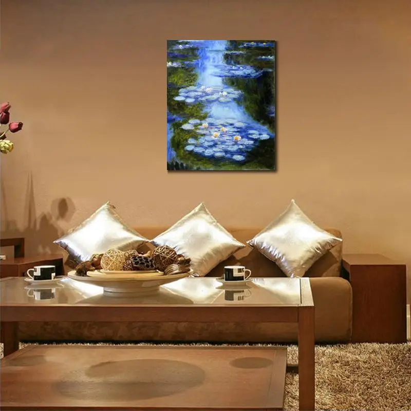 Handmade-oil-painting-reproduction-of-Claude-Monet-High-quality-Water-Lilies-blue-green-Living-room-decor (3)