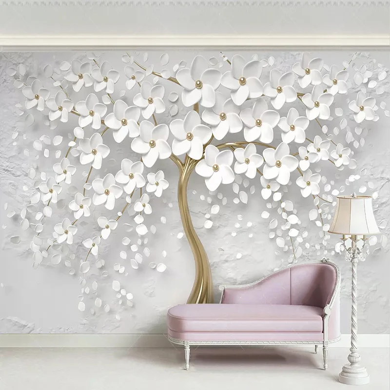 Custom Any Size Murals Wallpaper 3D Stereo White Flowers Wall Painting Living Room TV Sofa Bedroom Backdrop Wall Papel De Parede Custom Any Size Murals Wallpaper 3D Stereo White Flowers Wall Painting Living Room TV Sofa Bedroom Backdrop Wall Papel De Parede