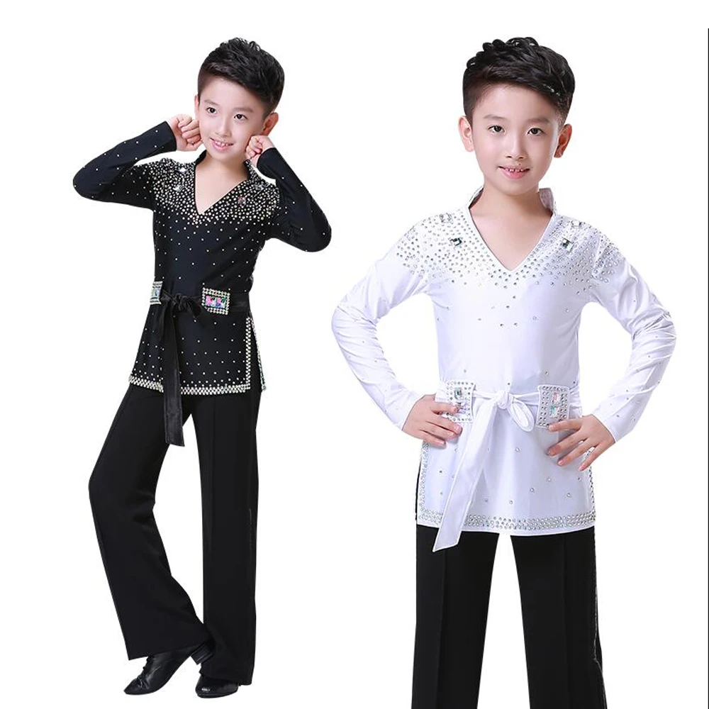 

Kids Professional Ballroom Latin Salsa Dance Competition Costumes Shirt Tops Pants for Boys Sequins Dancing Clothes wear Outfits