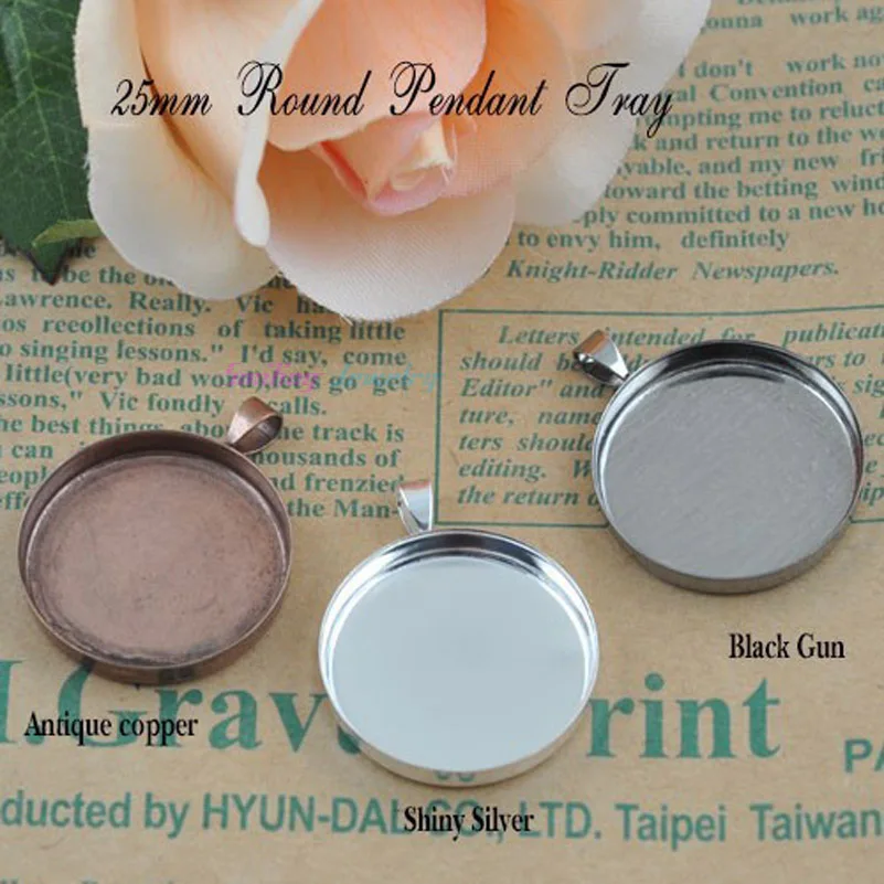 10pcs 25mm Antique Round Plain Pendant Base Setting Cabochon Pendant Blank Tray