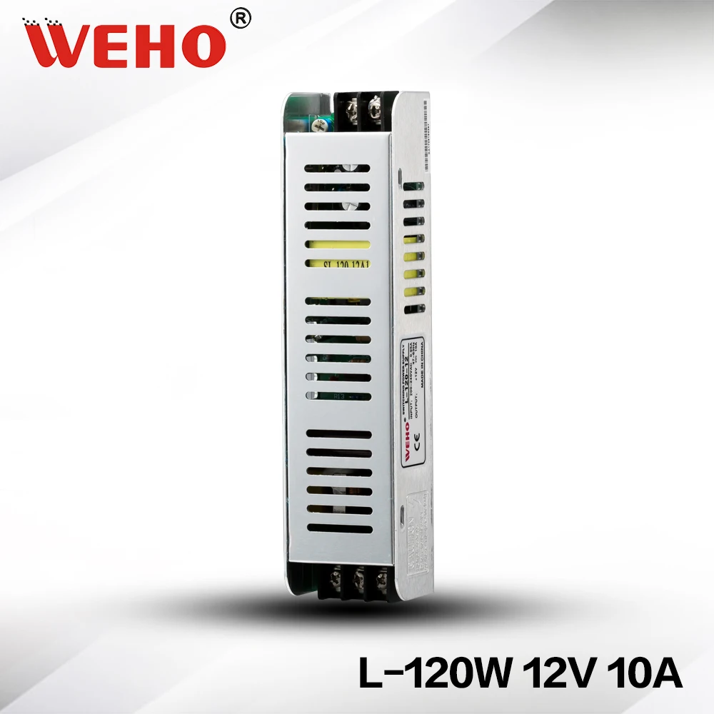 

(L-120-12)WEHO SMPS 110V 220V AC to DC 12V LED Transformer Power Supply Driver 10A 120W Single Output Indoor Thin Aluminum Shell