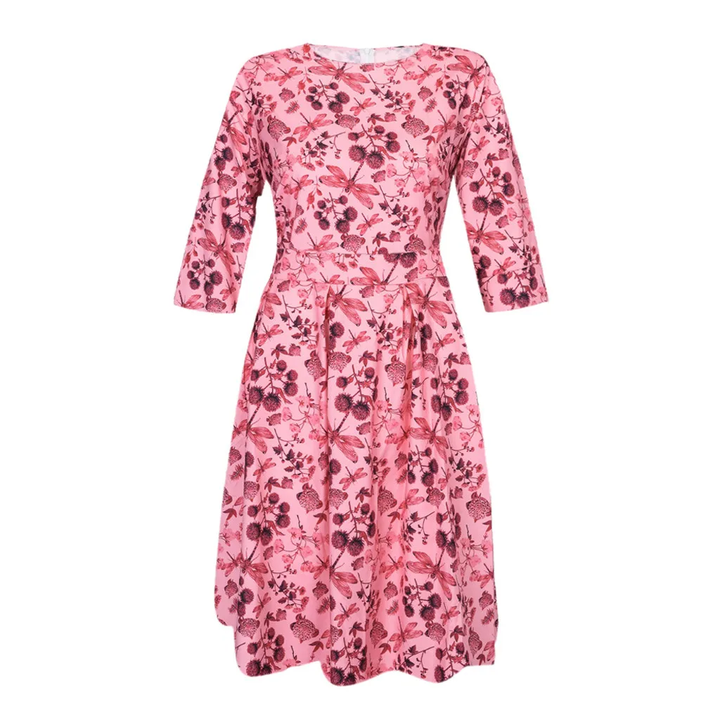 

2019 Women Elegant Vintage Bodycon Dress Sleeveless O Neck Evening Casual Printing Ladies Party Prom Swing Dress Vestidos4.29