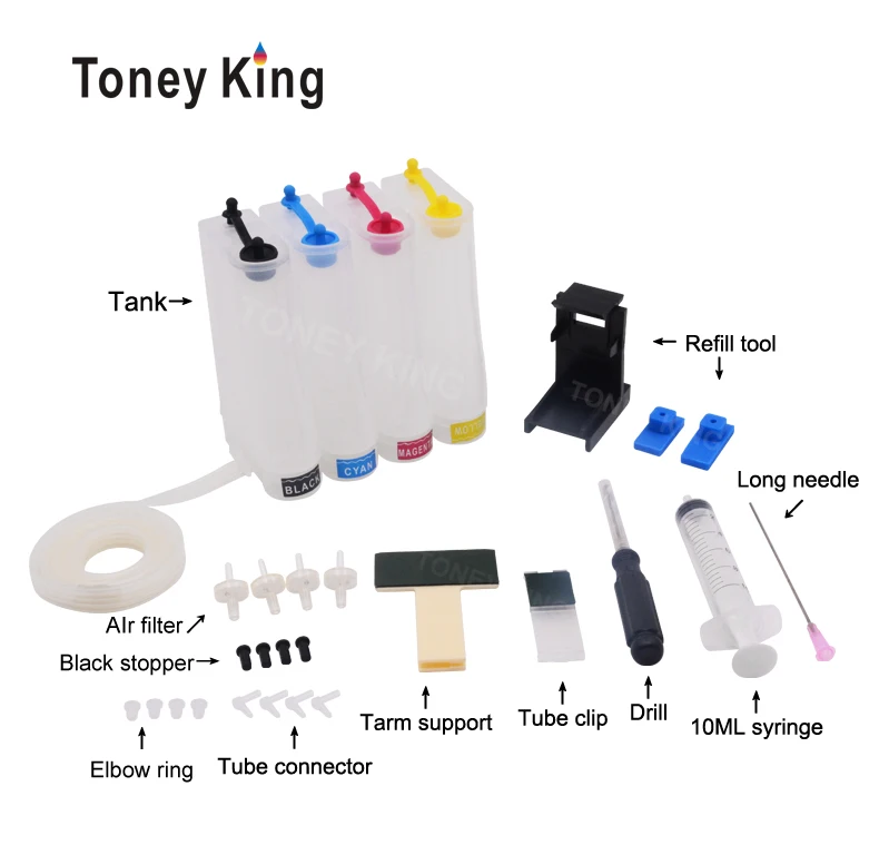Toney King 4C универсальная СНПЧ для Canon DIY СНПЧ для hp с дрелью и всасывающим инструментом и всеми аксессуарами набор чернил Танк