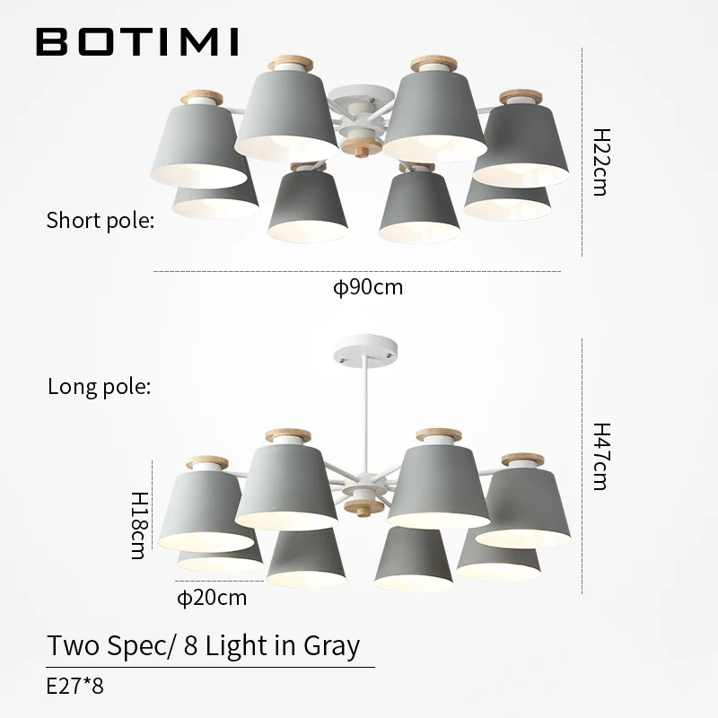 BOTIMI красочный люстра светильник ing для гостиной светодиодный деревянный подвесной светильник Современные Люстры для спальни и кухни - Цвет абажура: 8 Light in Gray