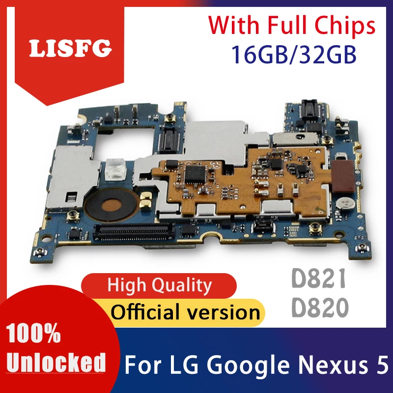 

16GB 32GB For LG Google Nexus 5 D821 D820 Motherboard 100% Unlocked Mainboard With Full Chips Android OS Installed Logic Board