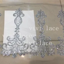 Shl001 короткие 30 ярдов Серебряный цветочный 30 см ширина клееного печати Блеск Чистый тюль и сетчатые ткани кружева для распиловки/ вечернее платье/Stage