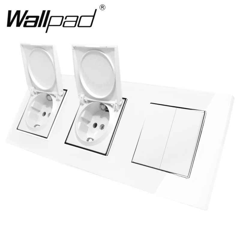 

2 Cap EU Socket+ Lamp Switch Wallpad Luxury White Crystal Glass EU Triple Frame 2 Gang 2 Way and 16A EU Socket with Claws Mount
