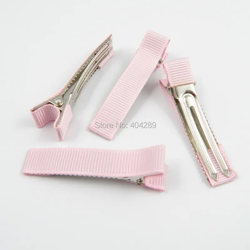 

10pcs Pink Color 5cm Double Prong Ribbon Lined Alligator Hair Clip For Baby Girl Hair Bows DIY Hair Accessories