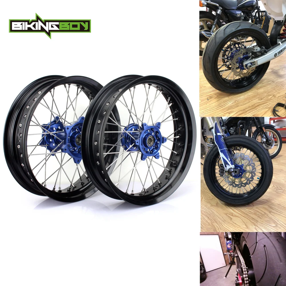 BIKINGBOY 1" x 3,5x4,5 Supermoto для YAMAHA YZ 250 450 F 2009 2010 2011 2012 2013 09-13 синие передние задние колеса диски ступицы наборы