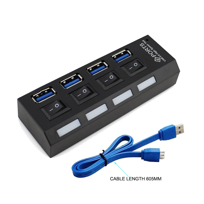 USB 3.0 Hub 4 Ports 7 Ports USB-A USB3.0 With DC 5V/2A Power Supply LED ON/OFF Switch USB C Splitter Adapter For PC Laptop